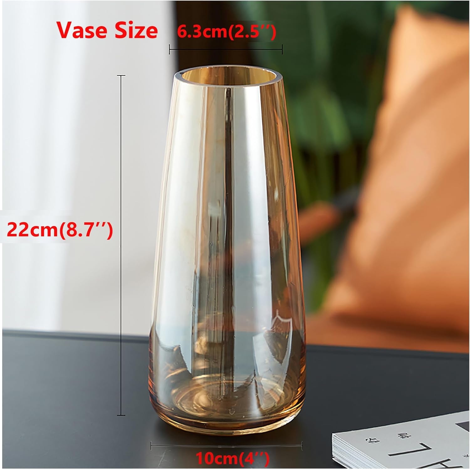 Modern Iridescent Glass Vase – Crystal Clear Amber Decorative Vase for Home & Office Décor