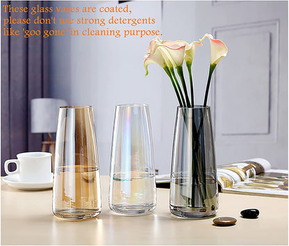 Modern Iridescent Glass Vase – Crystal Clear Amber Decorative Vase for Home & Office Décor