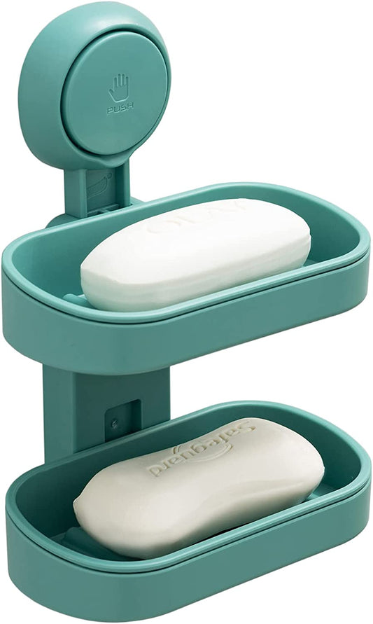 Double-Layer Soap Dish Holder – Strong Suction, Wall-Mounted, Self-Draining & Removable (Green)