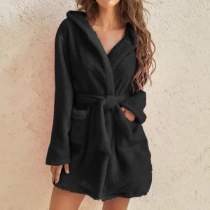 Women Fluffy Bath Robe Hooded