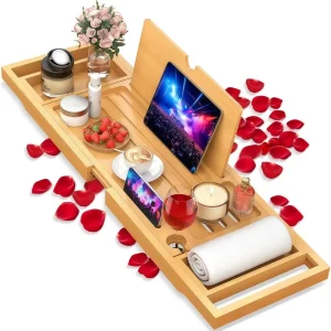 Bamboo Bathtub Caddy Tray with Extender